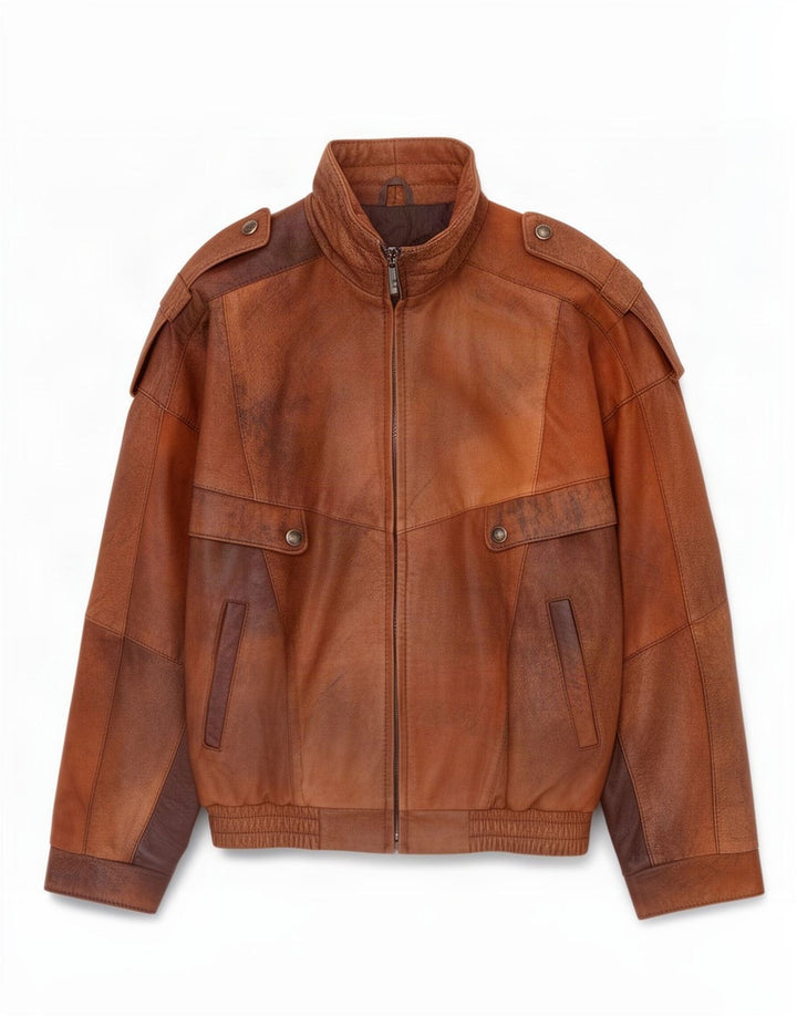 Vintage Mens Military Leather Jacket UK 36 Small Brown