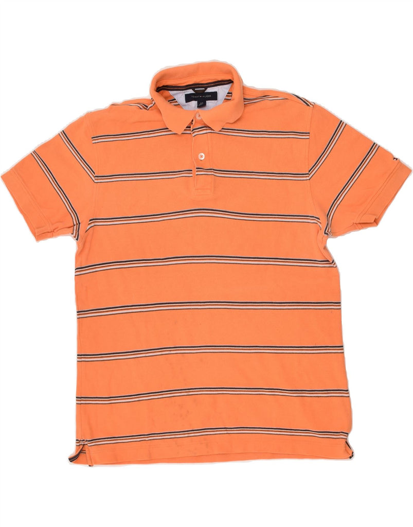 TOMMY HILFIGER Mens Polo Shirt Large Orange Striped Cotton | Vintage Tommy Hilfiger | Thrift | Second-Hand Tommy Hilfiger | Used Clothing | Messina Hembry 