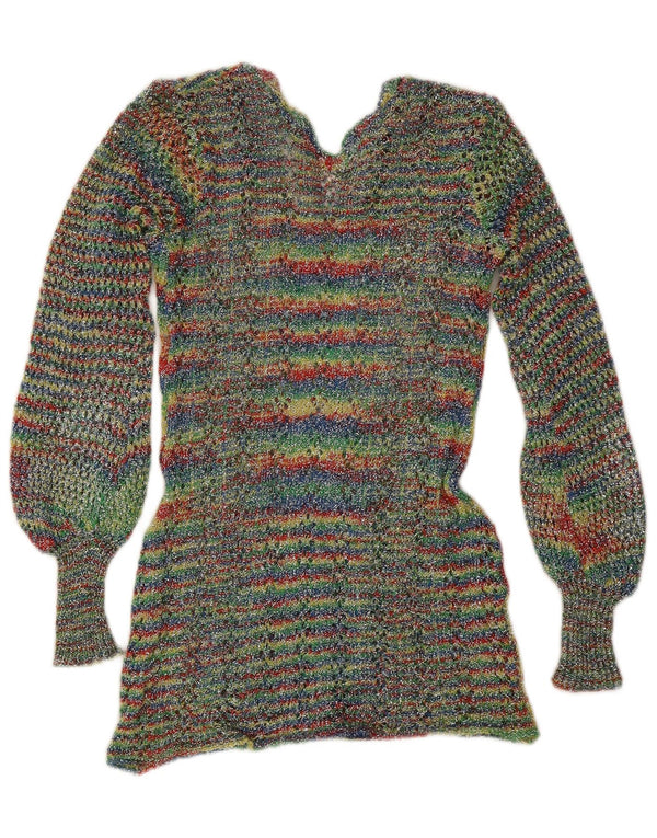 Vintage Womens V-Neck Jumper Sweater UK 4 XS Multicoloured Striped