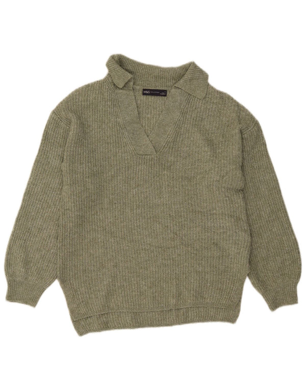Marks & Spencer Womens Polo Neck Jumper Sweater UK 10 Small Khaki Acrylic