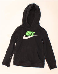 NIKE Boys Graphic Hoodie Jumper 8-9 Years Small Black Cotton