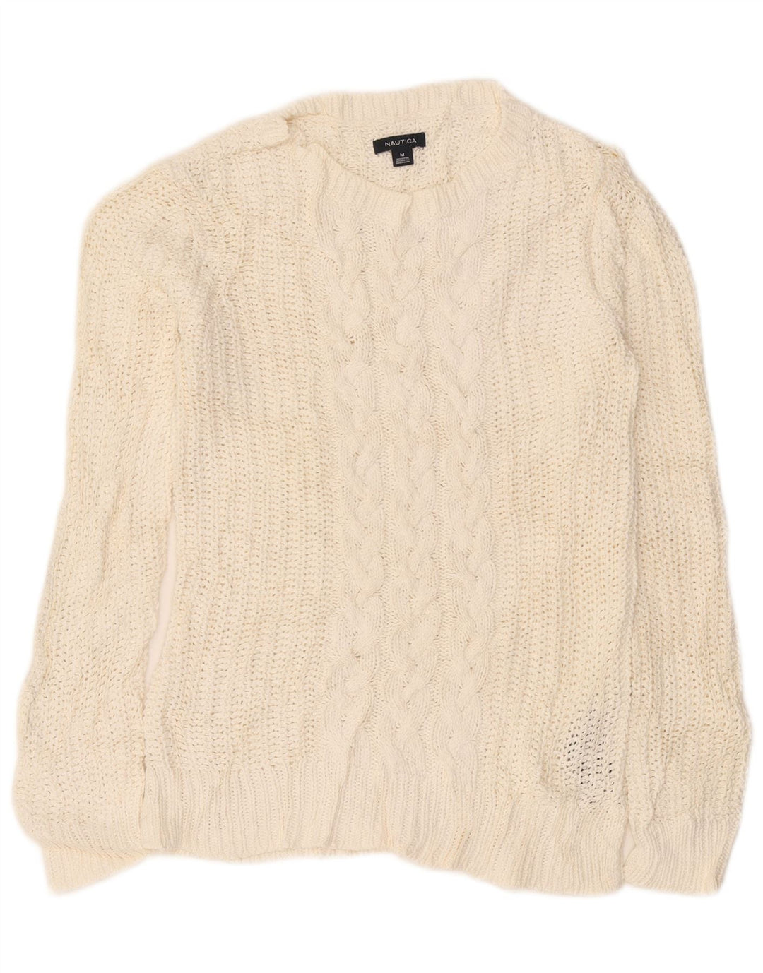 Nautica Womens Boat Neck Jumper Sweater UK 14 Medium Off White Cotton