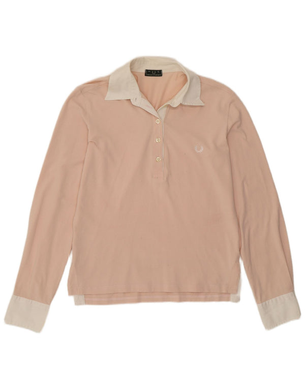 Fred Perry Womens Long Sleeve Rugby Polo Shirt UK 14 Large Pink Colourblock