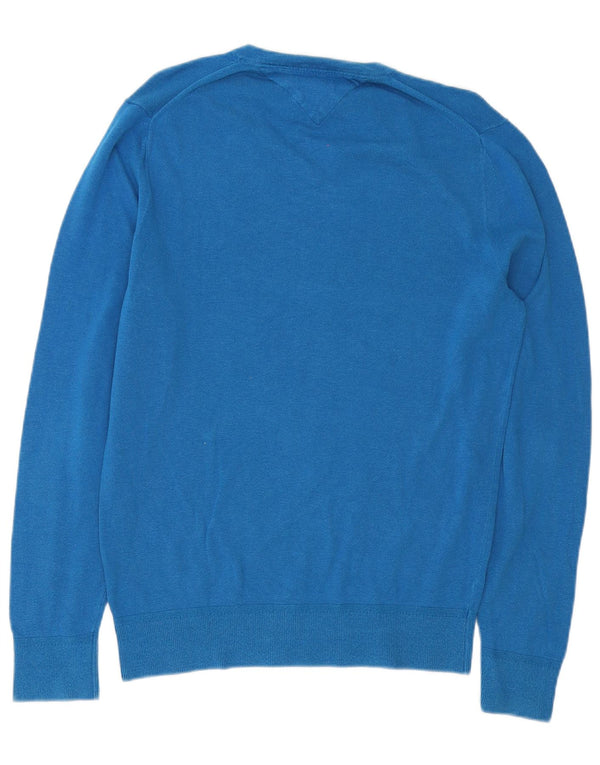 Tommy Hilfiger Mens V-Neck Jumper Sweater Small Blue Cotton