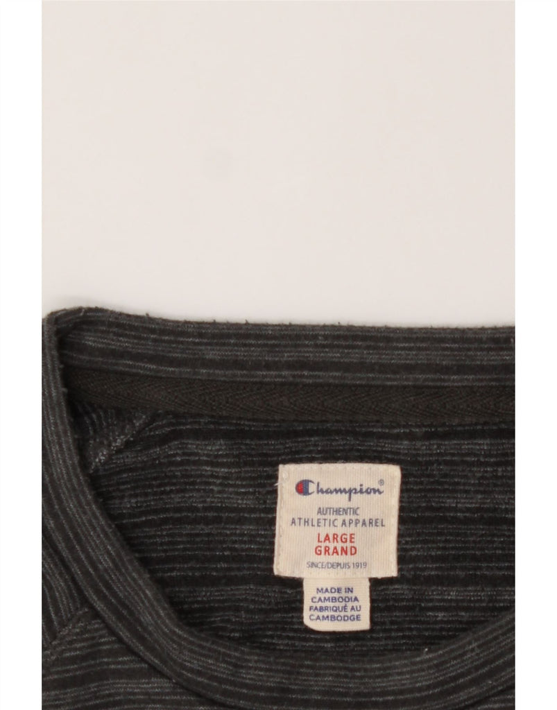 CHAMPION Womens Top Long Sleeve UK 16 Large Grey Striped Cotton Vintage Champion and Second-Hand Champion from Messina Hembry 