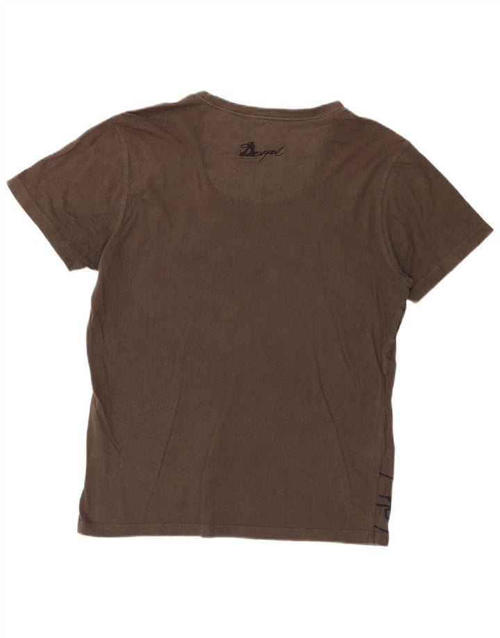 Desigual Mens Graphic T-Shirt Top Medium Khaki