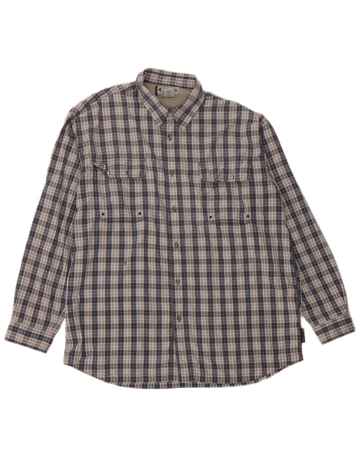 COLUMBIA Mens Titanium Shirt 2XL Navy Blue Check Polyester
