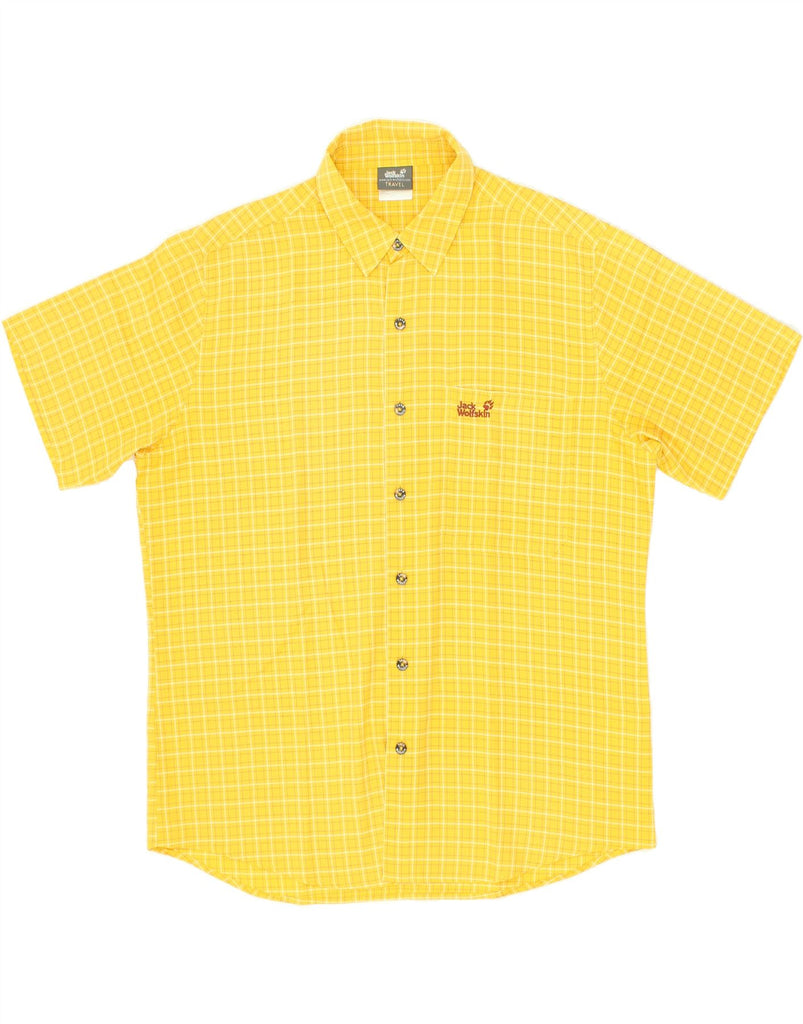 JACK WOLFSKIN Mens Travel Short Sleeve Shirt UK 36/38 Small Yellow Check Vintage Jack Wolfskin and Second-Hand Jack Wolfskin from Messina Hembry 