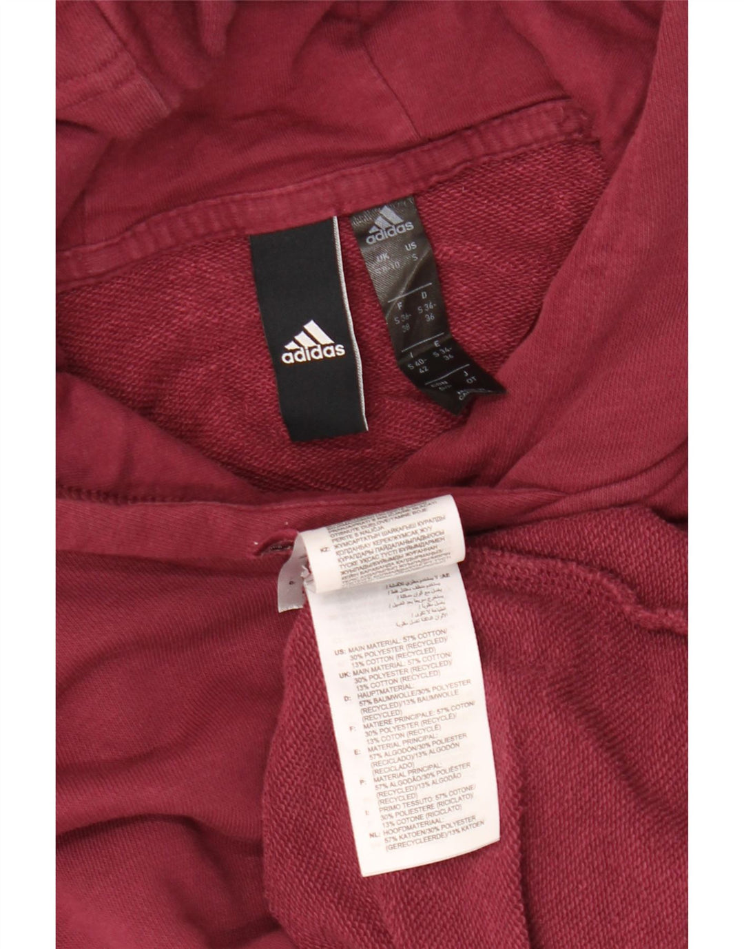 ADIDAS Womens Oversized Crop Graphic Hoodie Jumper UK 8/10 Small Burgundy