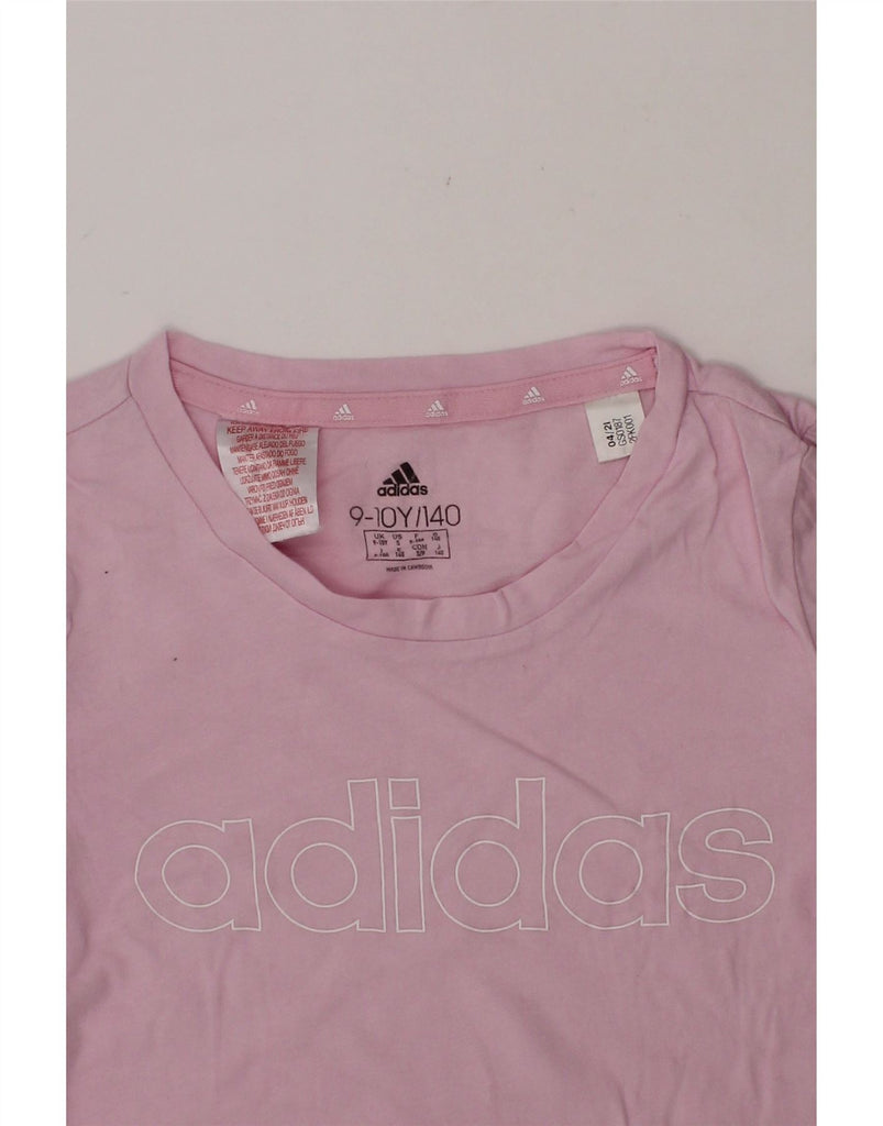 ADIDAS Girls Graphic T-Shirt Top 9-10 Years Pink Cotton Vintage Adidas and Second-Hand Adidas from Messina Hembry 