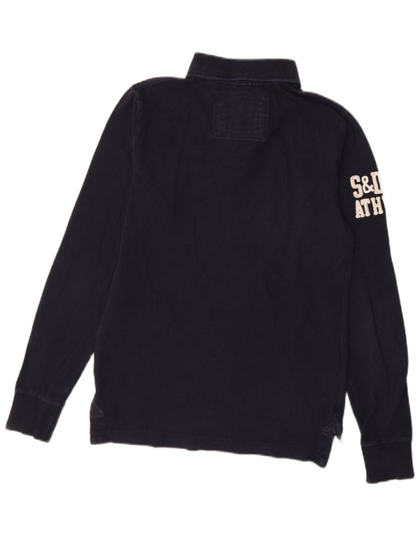 Superdry Mens Graphic Long Sleeve Rugby Polo Shirt Medium Navy Blue Cotton