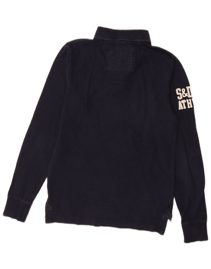 Superdry Mens Graphic Long Sleeve Rugby Polo Shirt Medium Navy Blue Cotton