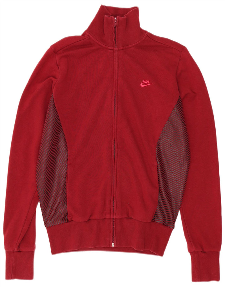 Nike Womens Tracksuit Top Jacket UK 16/18 Large Red Colourblock Cotton