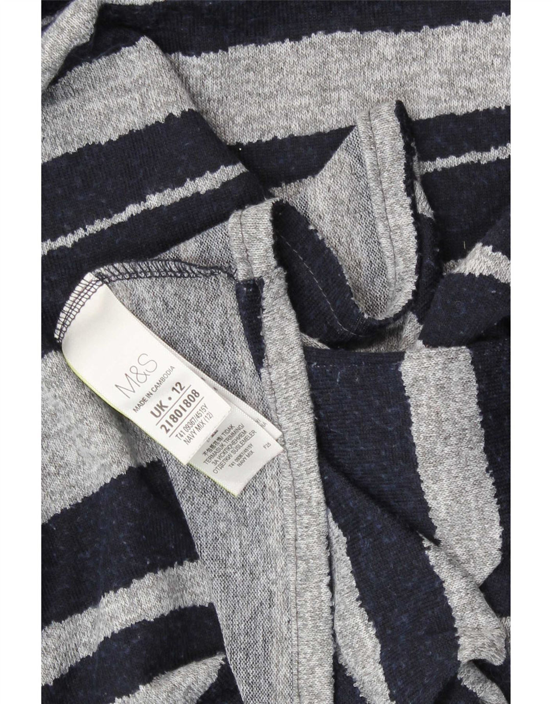 Marks & Spencer Womens Top Long Sleeve UK 12 Medium Navy Blue Striped