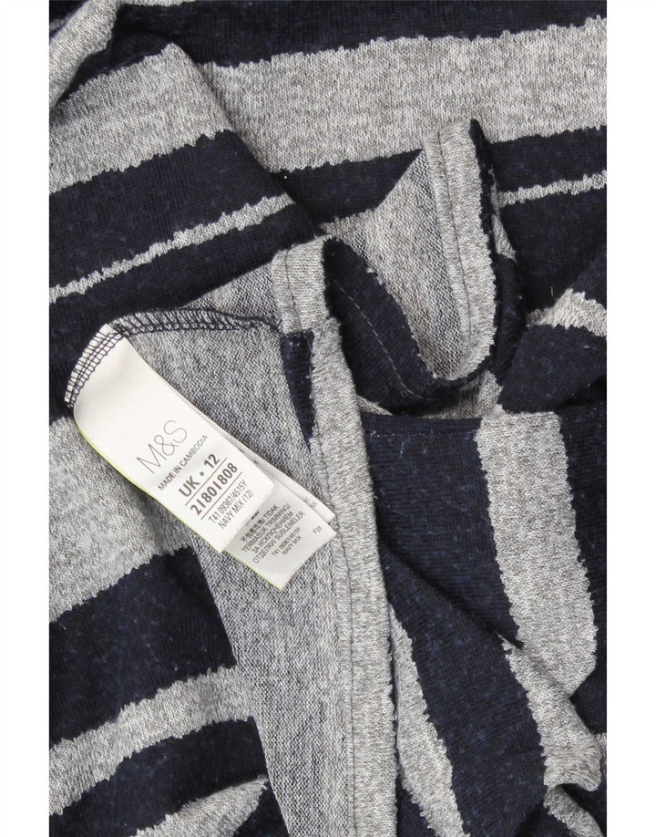 Marks & Spencer Womens Top Long Sleeve UK 12 Medium Navy Blue Striped