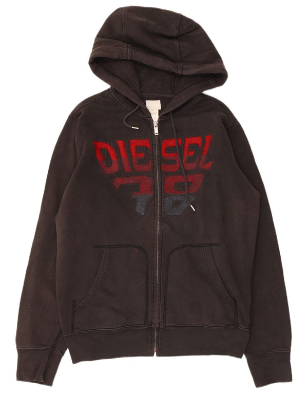 Diesel Mens Graphic Zip Hoodie Sweater Large Black Cotton