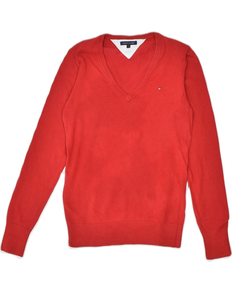 TOMMY HILFIGER Womens V-Neck Jumper Sweater UK 8 Small Red | Vintage | Thrift | Second-Hand | Used Clothing | Messina Hembry 