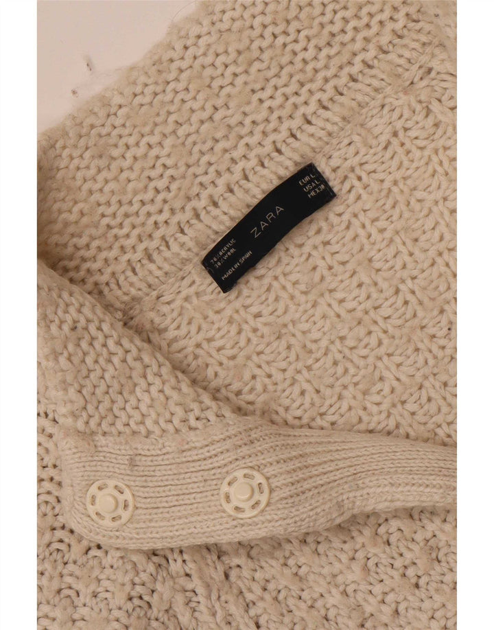 Zara Womens Cardigan Sweater UK 14 Large White Acrylic