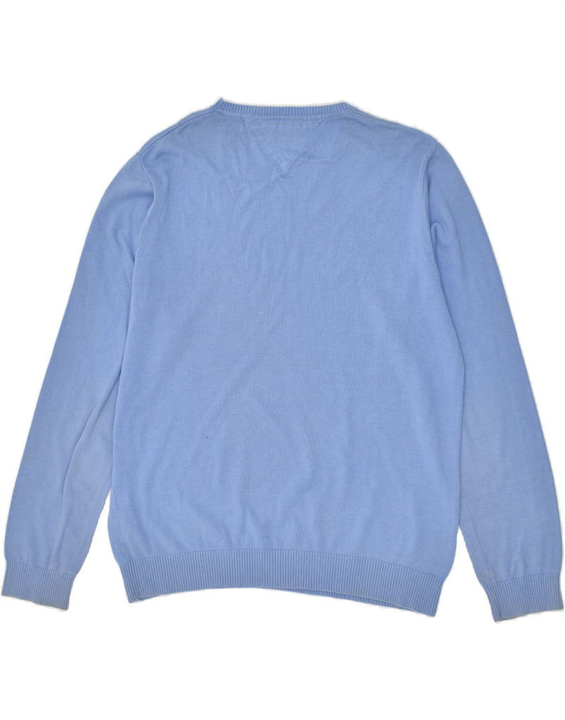 TOMMY HILFIGER Mens V-Neck Jumper Sweater Large Blue Cotton | Vintage Tommy Hilfiger | Thrift | Second-Hand Tommy Hilfiger | Used Clothing | Messina Hembry 