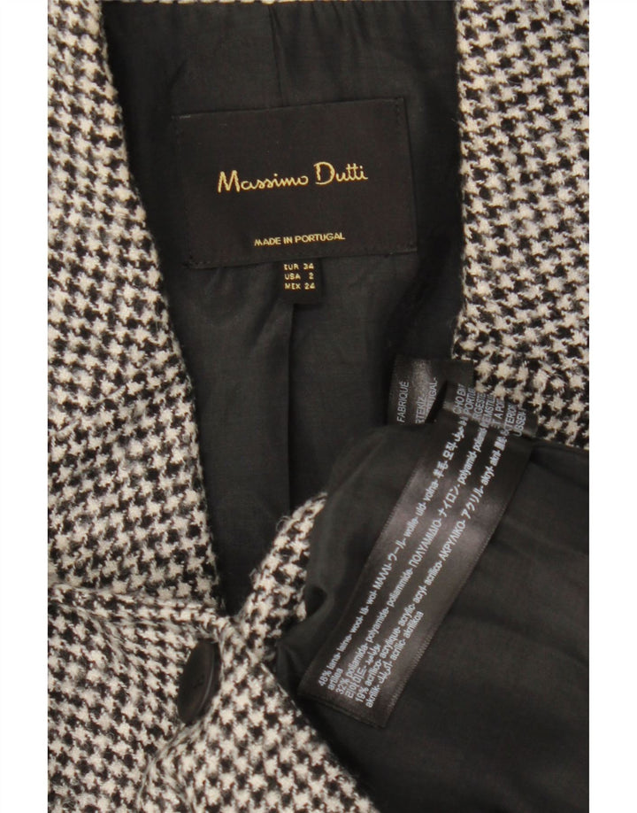 Massimo Dutti Womens 1 Button Blazer Jacket EU 34 2XS Grey Houndstooth Wool