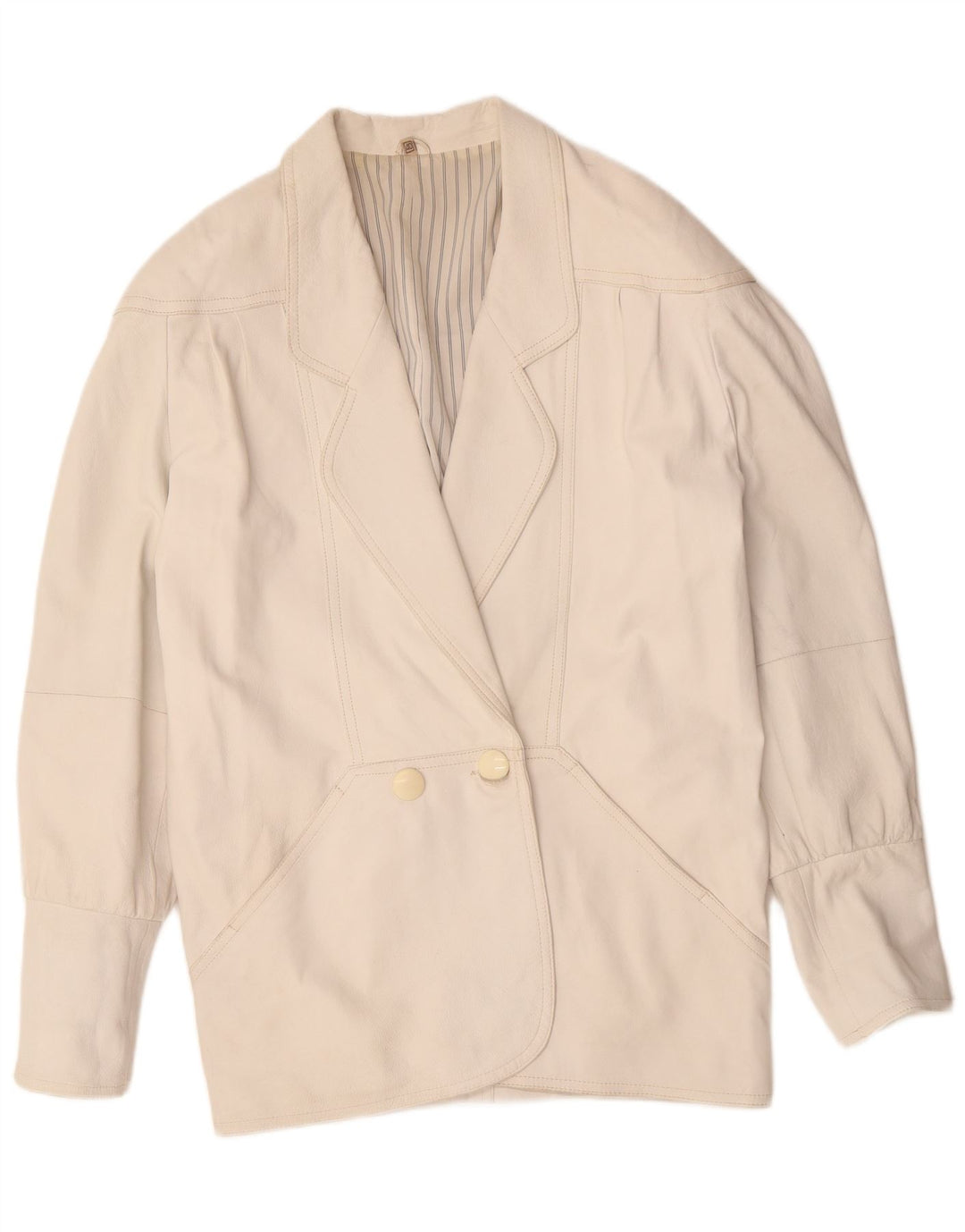VINTAGE Womens Oversized Leather Coat EU 40 Medium White Leather