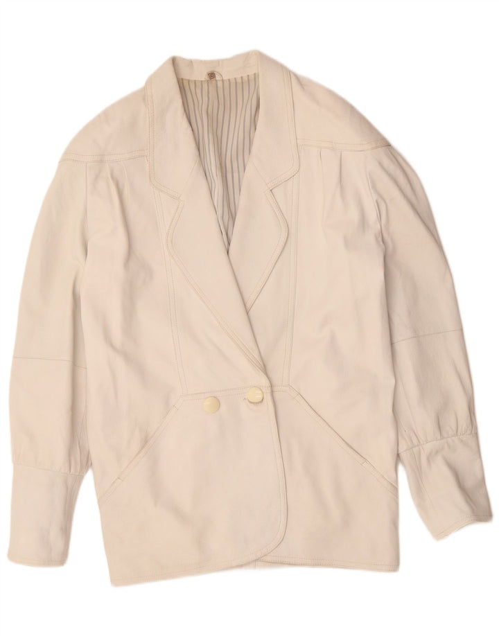 VINTAGE Womens Oversized Leather Coat EU 40 Medium White Leather