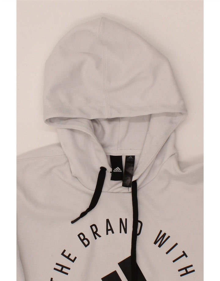ADIDAS Mens Graphic Hoodie Jumper Small White Polyester Vintage Adidas and Second-Hand Adidas from Messina Hembry 