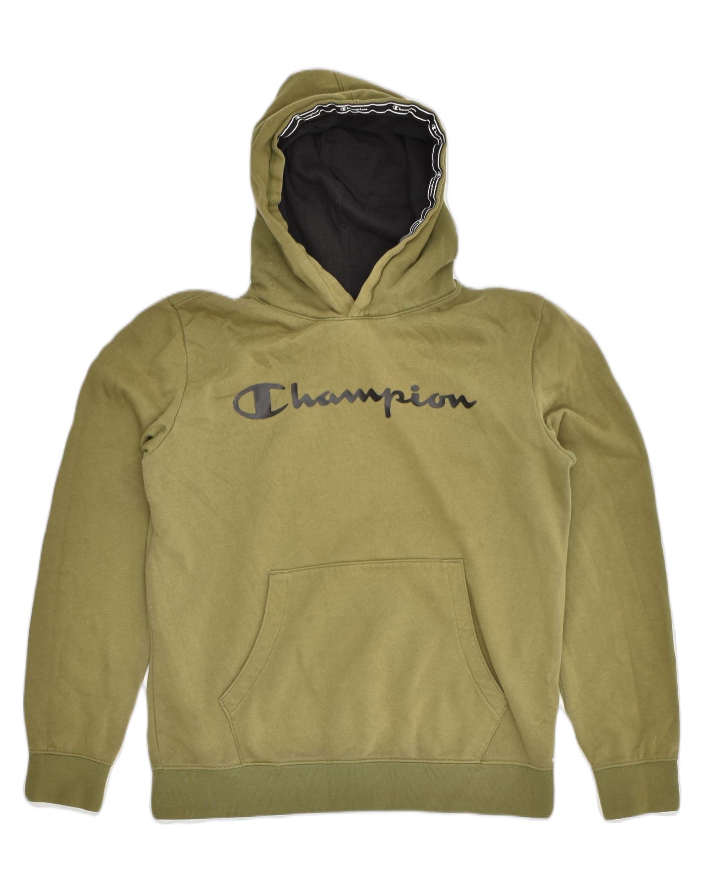 CHAMPION Boys Graphic Hoodie Jumper 15 16 Years 2XL Khaki Cotton Vintage Second Hand Clothing Online Messina Hembry