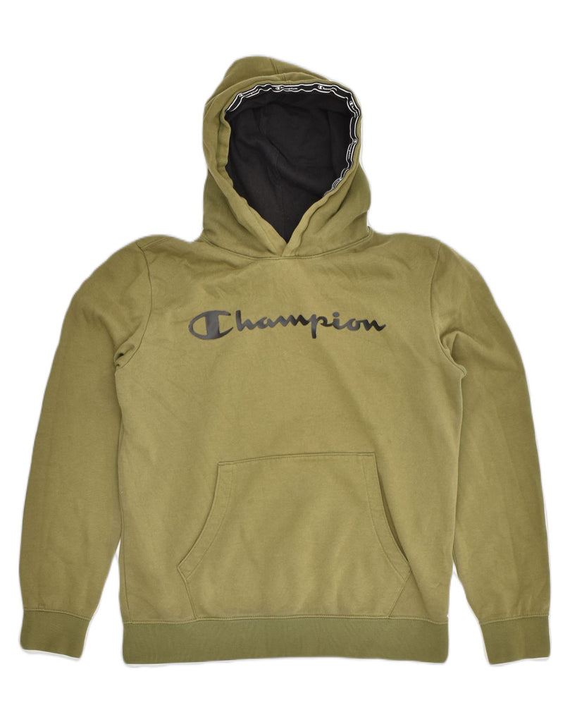 CHAMPION Boys Graphic Hoodie Jumper 15-16 Years 2XL Khaki Cotton | Vintage Champion | Thrift | Second-Hand Champion | Used Clothing | Messina Hembry 