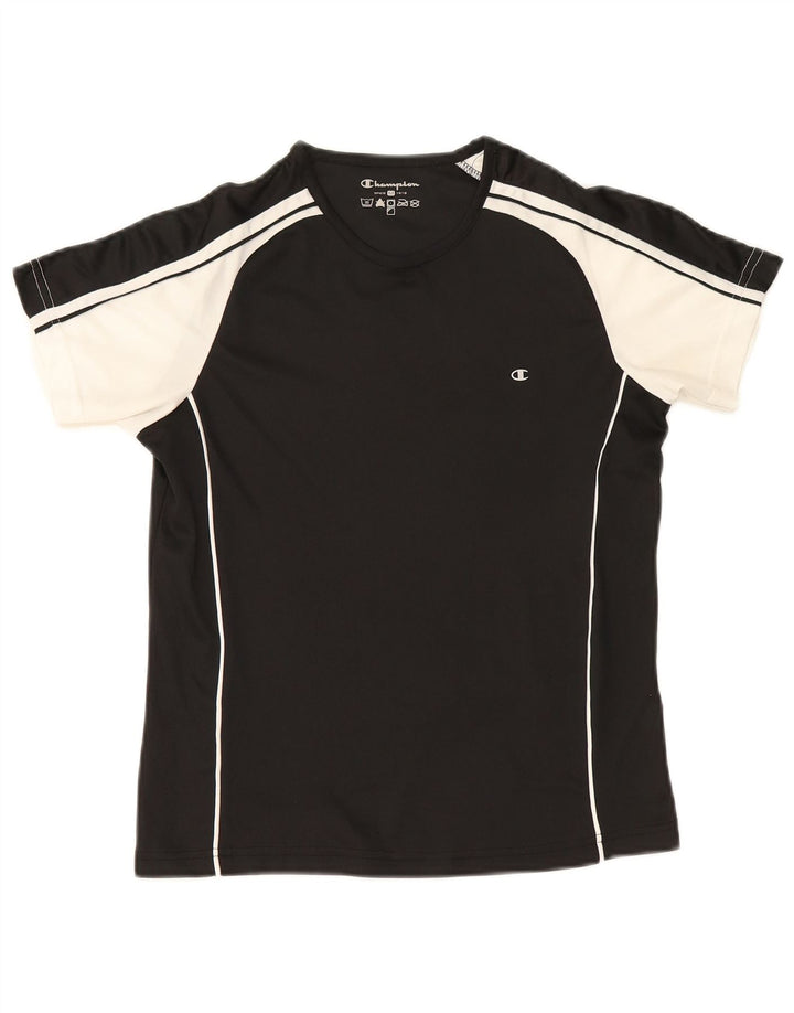 Champion Womens T-Shirt Top UK 12 Medium Black Colourblock Polyester