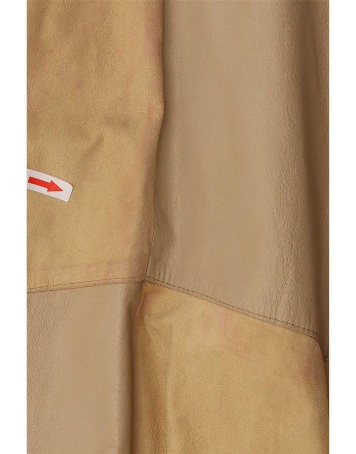 Vintage Womens Leather Flared Skirt IT 42 Medium W26 Beige Colourblock