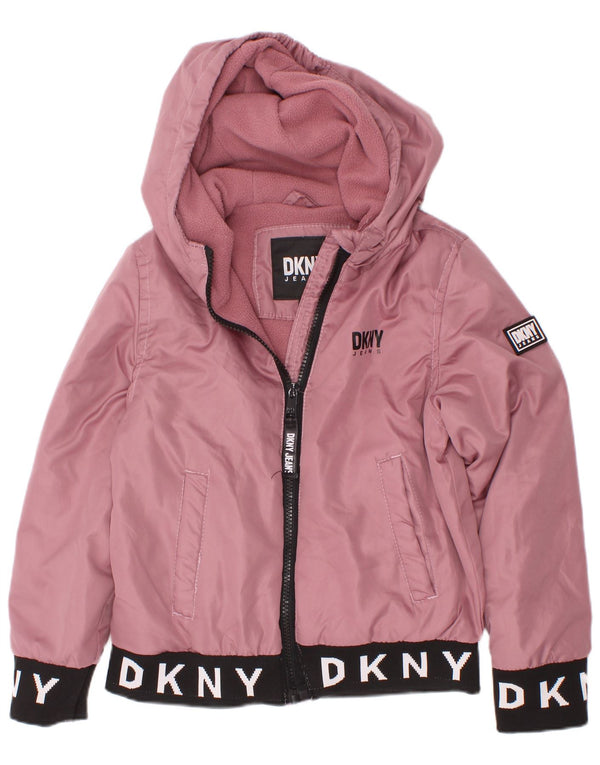 Dkny Girls Graphic Hooded Bomber Jacket 6-7 Years Pink Colourblock