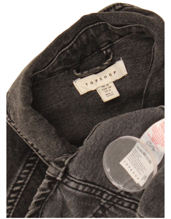 TOPSHOP Womens Crop Oversized Denim Jacket UK 10 Small Black Cotton