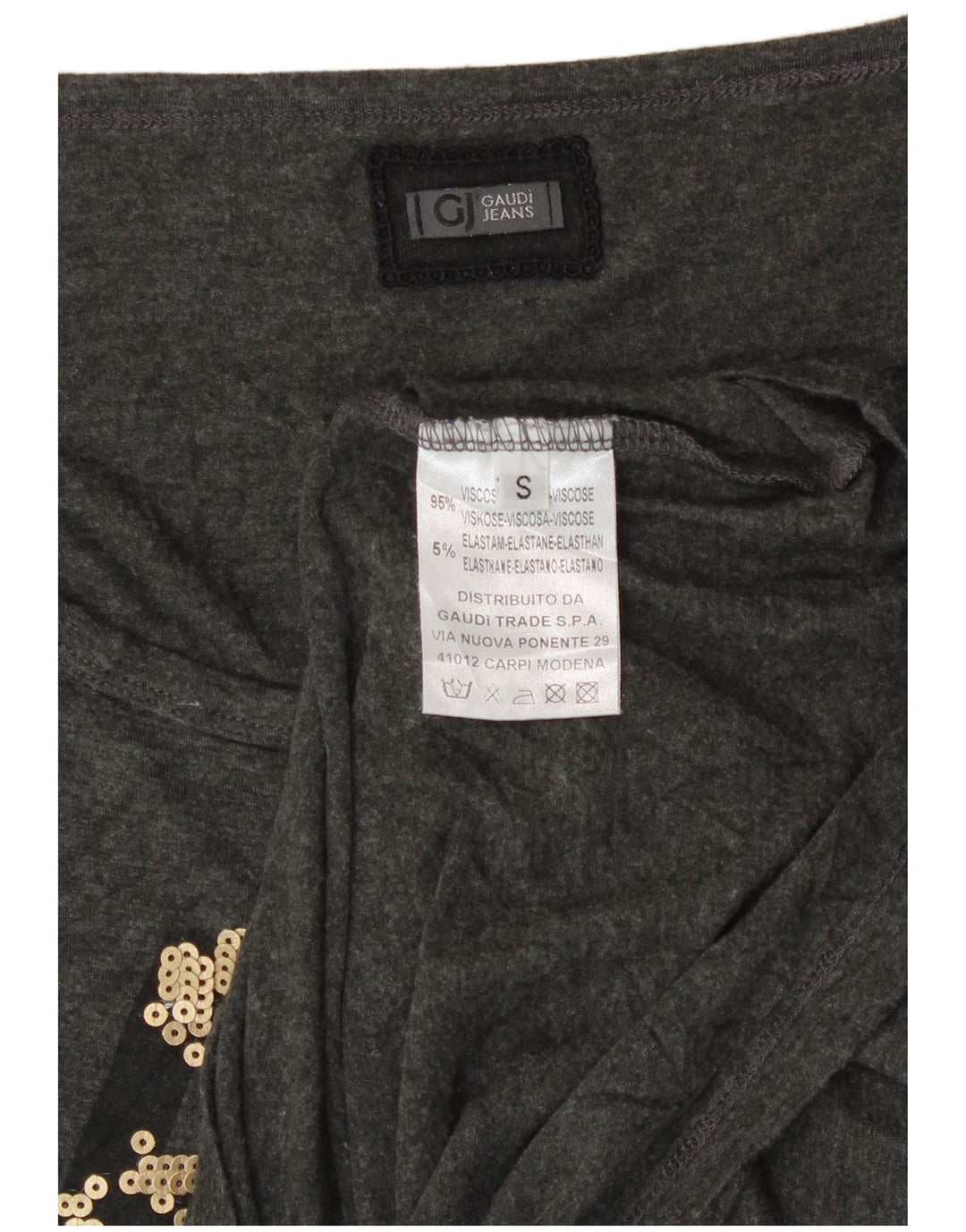 Gaudi Womens Oversized Graphic Top Long Sleeve UK 10 Small Grey Viscose