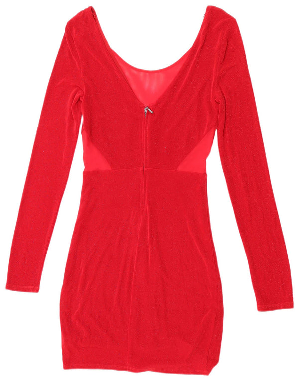Guess Womens Long Sleeve Bodycon Dress UK 8 Small Red Acetate