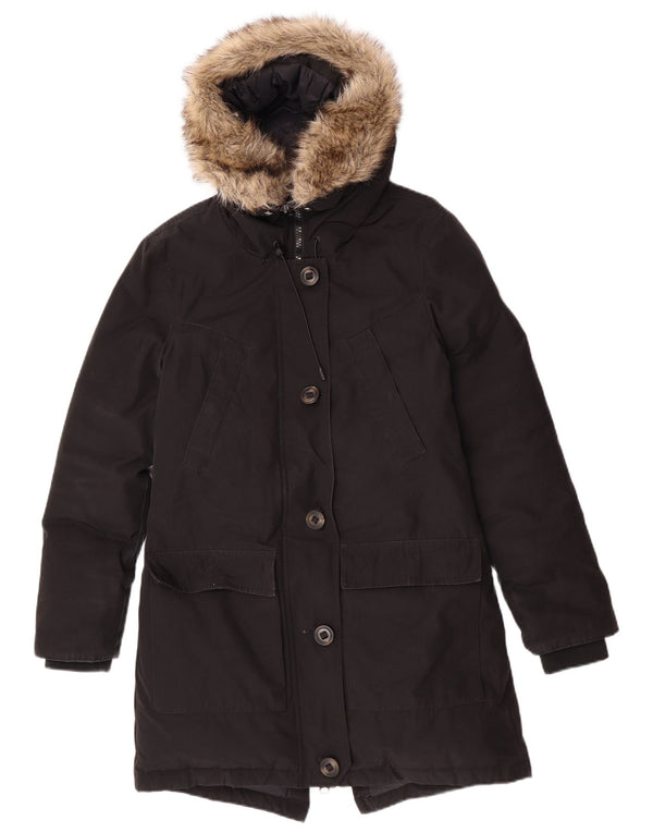 Superdry Womens Hooded Parka Jacket UK 10 Small Black Polyester