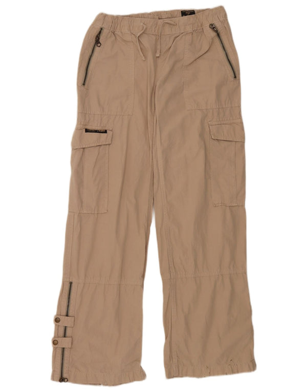 Superdry Womens Wide Leg Cargo Trousers W28 L32 Beige Cotton