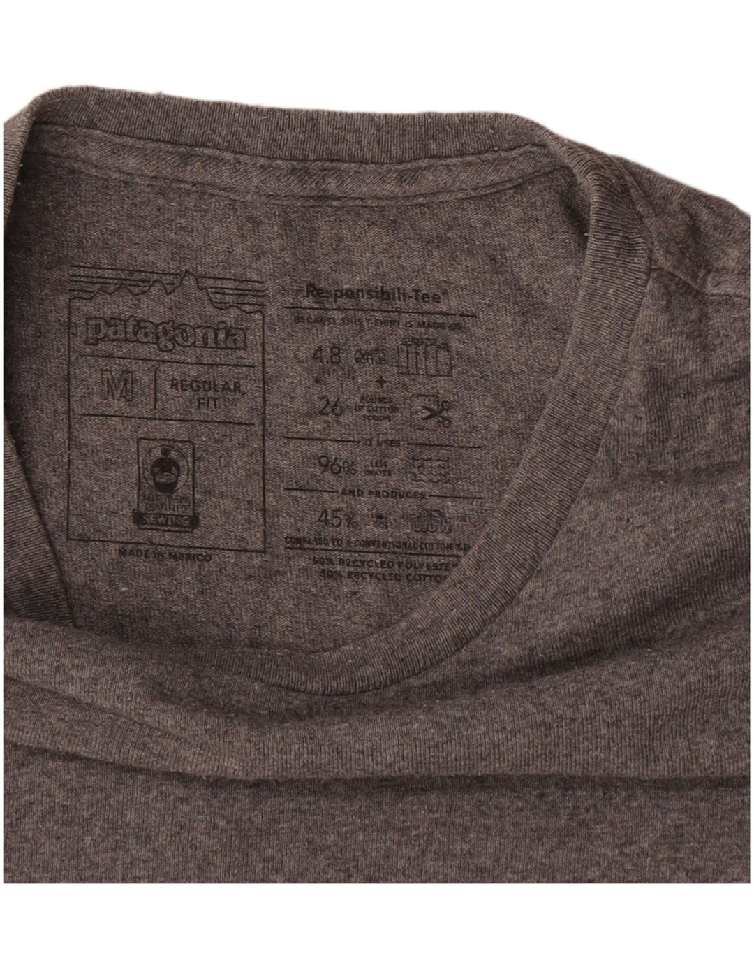 Patagonia Mens Regular Fit T-Shirt Top Medium Grey Cotton