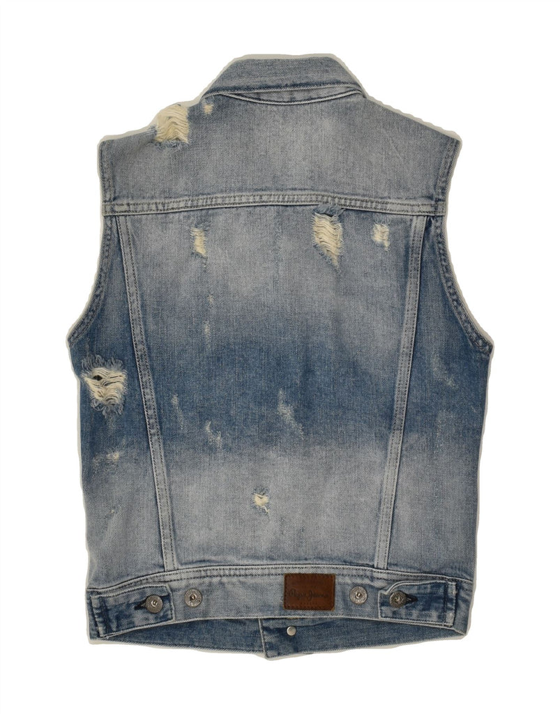 PEPE JEANS Womens Crop Distressed Denim Gilet UK 10 Small Blue Cotton Vintage PEPE Jeans and Second-Hand PEPE Jeans from Messina Hembry 