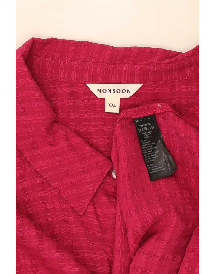 Monsoon Womens Short Sleeve Oversized Shirt UK 20 2XL Pink Check Viscose
