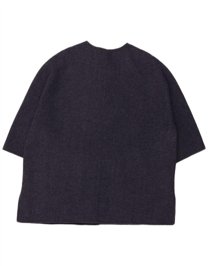 Zara Womens 3/4 Sleeve Oversized Overcoat UK 16 Large Navy Blue Wool