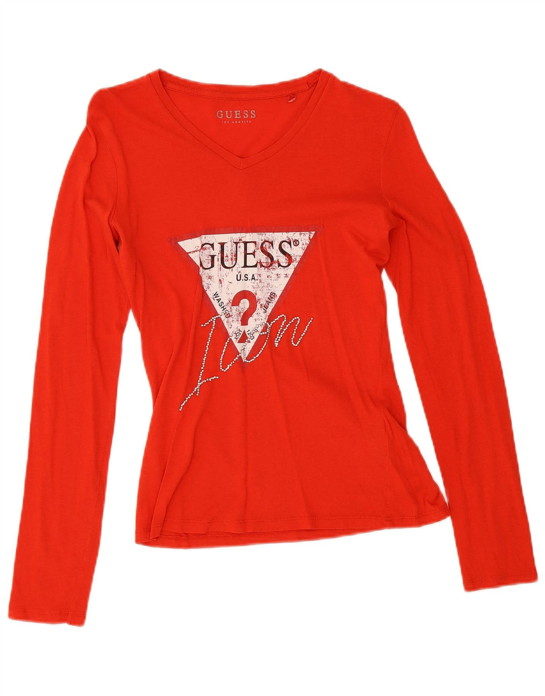 Guess Womens Graphic Top Long Sleeve UK 10 Small Red Cotton