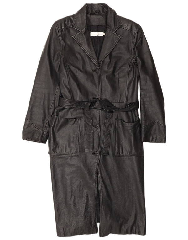 HENNES Womens Leather Coat EU 42 Large Black Leather