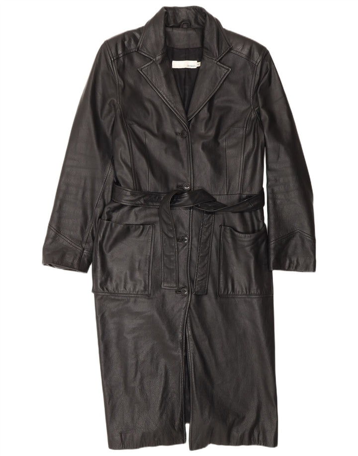 HENNES Womens Leather Coat EU 42 Large Black Leather
