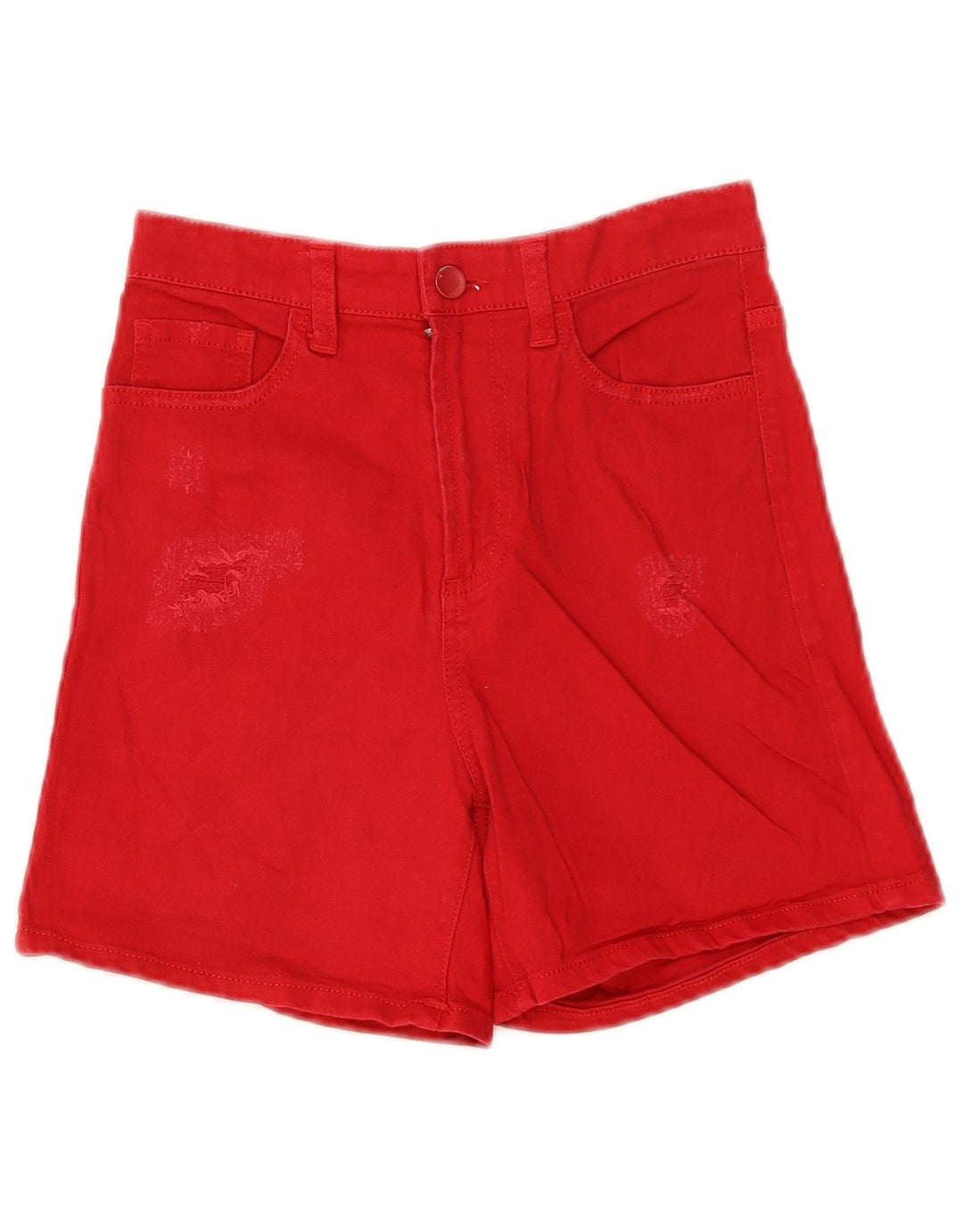 Benetton Womens Distressed Denim Shorts W25 XS Red Cotton
