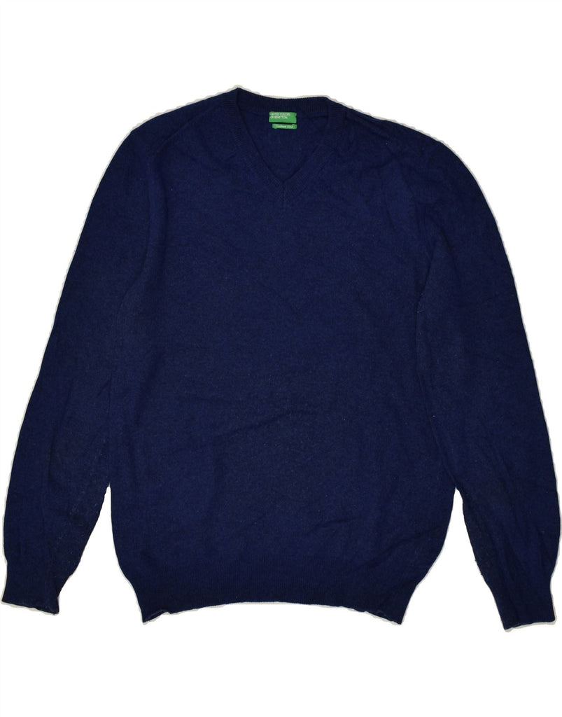 BENETTON Mens V-Neck Jumper Sweater Small Navy Blue Wool | Vintage Benetton | Thrift | Second-Hand Benetton | Used Clothing | Messina Hembry 