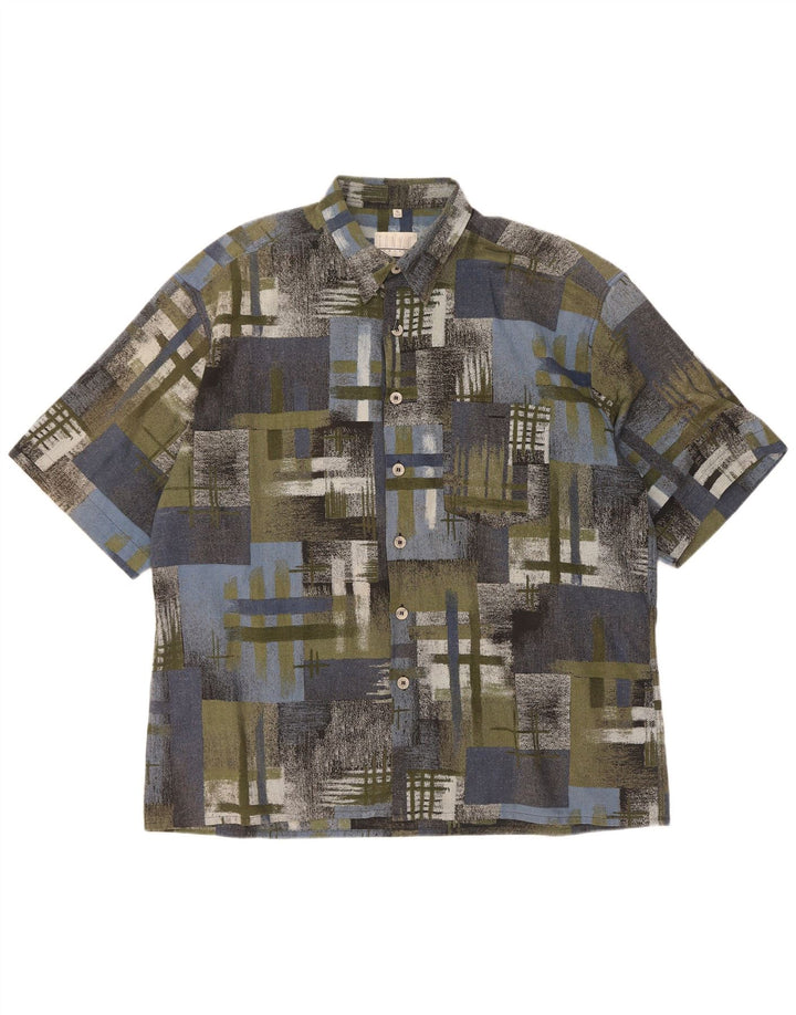 Vintage Mens Short Sleeve Shirt XL Green Patchwork