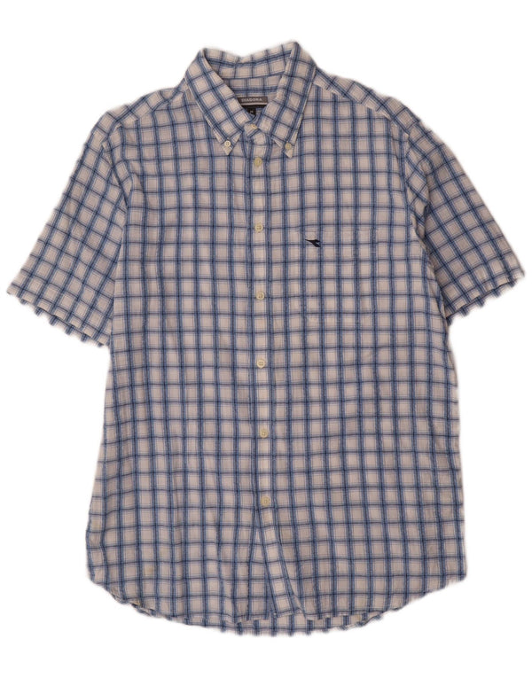 DIADORA Mens Short Sleeve Shirt Medium Blue Check Cotton