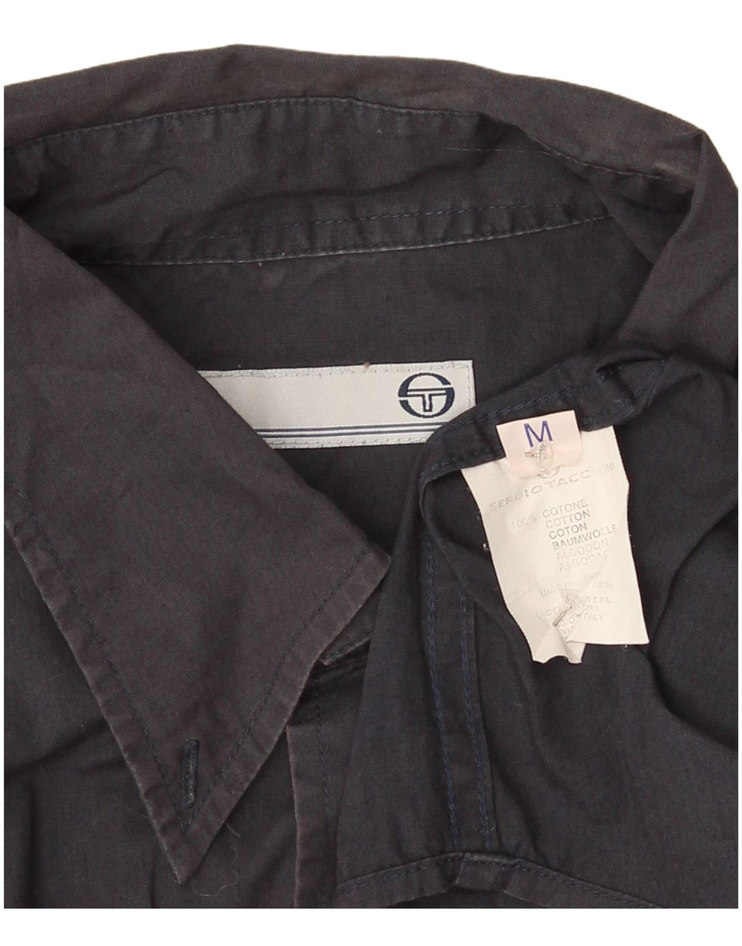Sergio Tacchini Womens Short Sleeve Shirt UK 14 Medium Navy Blue Cotton