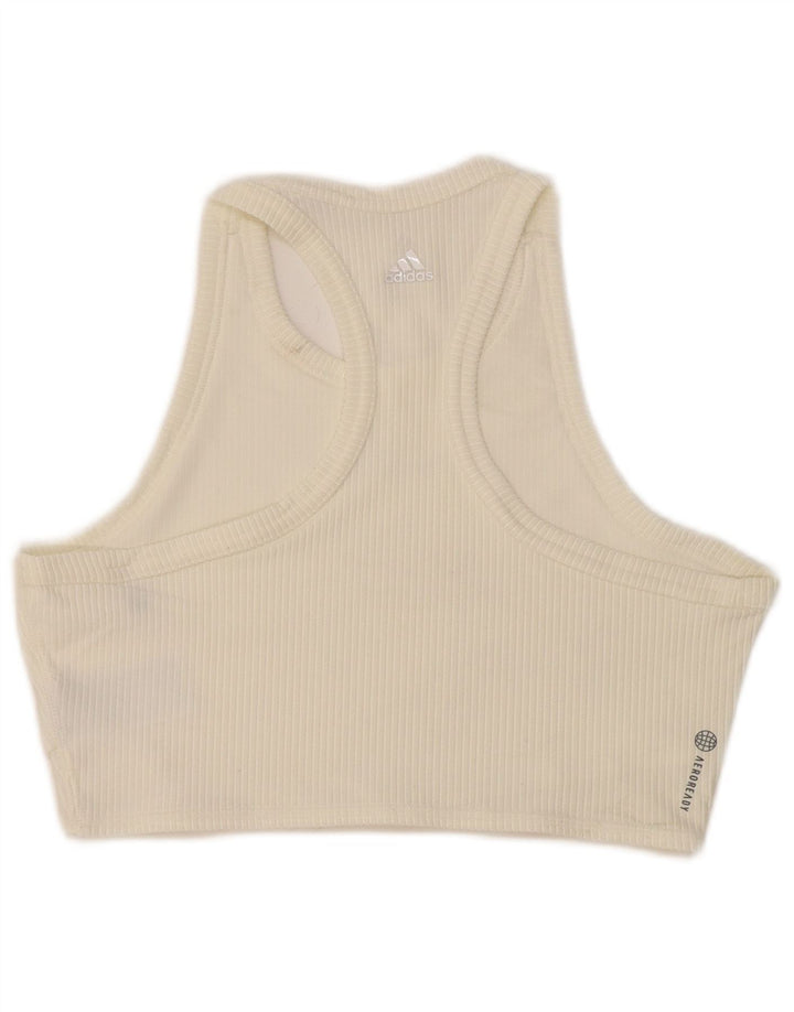 ADIDAS Womens Aeroready Crop Vest Top UK 12/14 Medium White Polyamide
